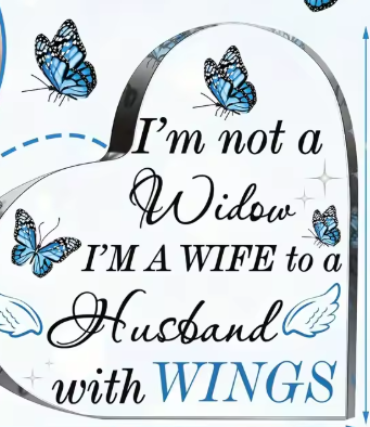 Acrylic Heart Keepsake Urn – “I’m a Wife to a Husband with Wings” Blue Butterfly Design