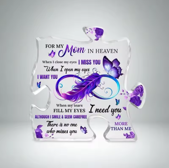 Acrylic Puzzle Keepsake Urn – “For My Mom in Heaven” Purple Butterfly Design