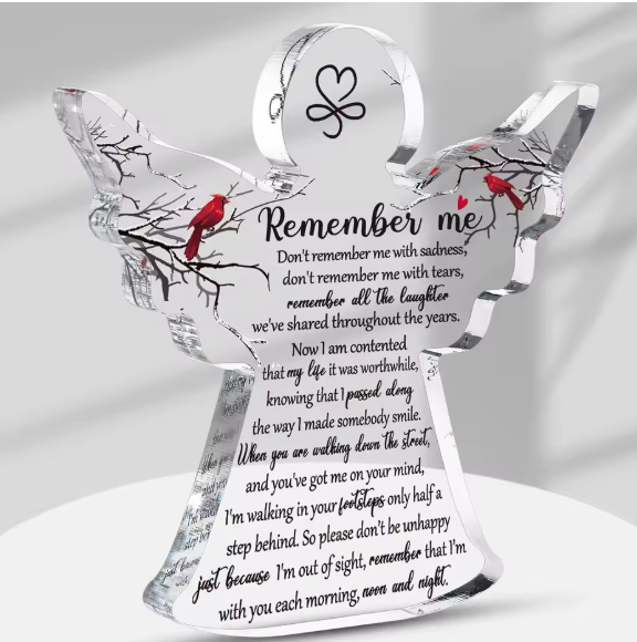 Acrylic Angel Keepsake Urn – “Remember Me” Cardinal Memorial Gift