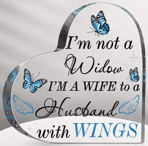 Acrylic Heart Keepsake Urn – “I’m a Wife to a Husband with Wings” Butterfly Memorial