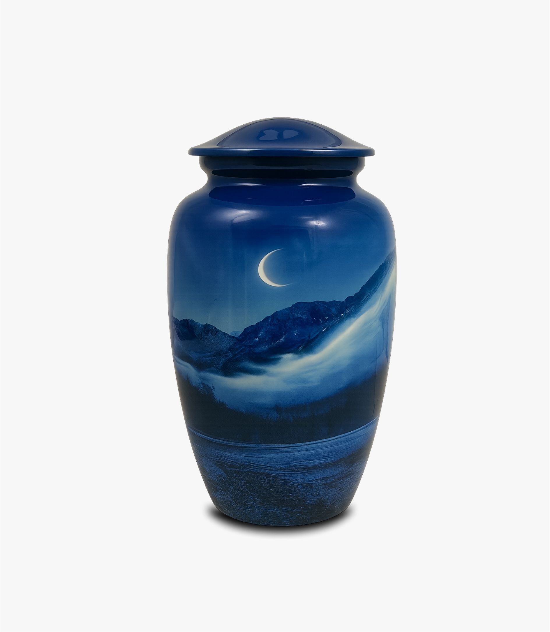Aluminium Cremation Urn – Moonlit Mountain Landscape