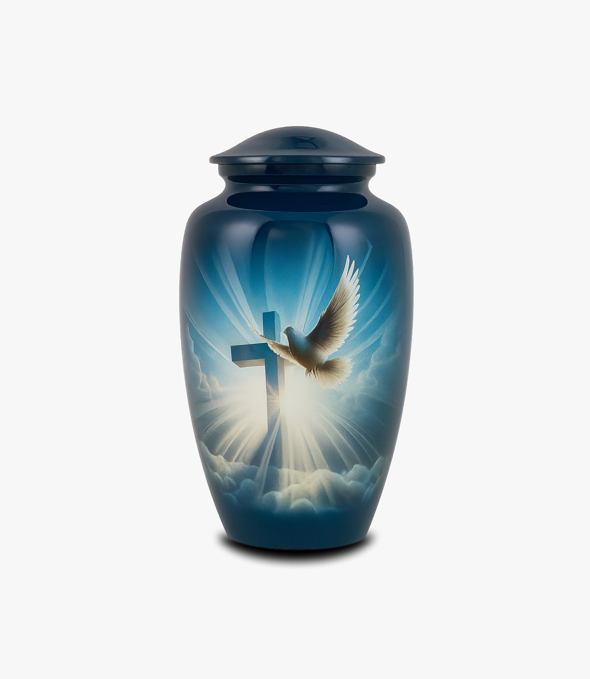 Aluminium Cremation Urn – Dove & Cross Heaven Light