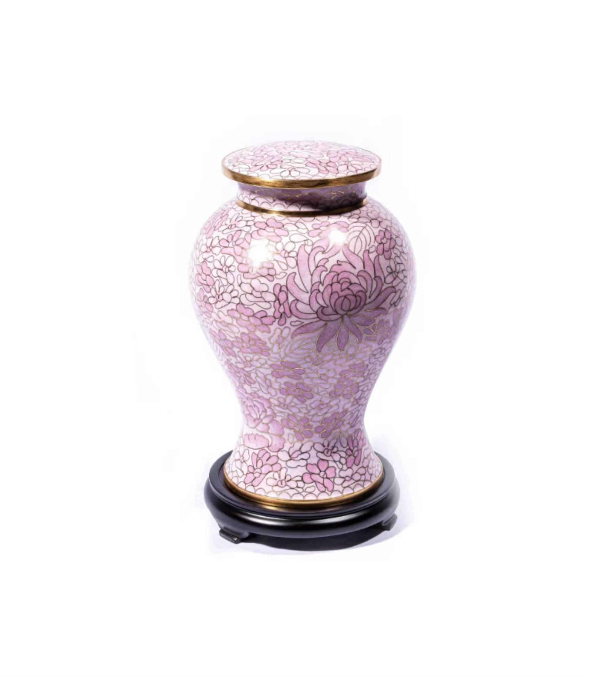 Pink Cloisonné Cremation Urn with Floral Pattern – Full-Size, Keepsake, and Heart