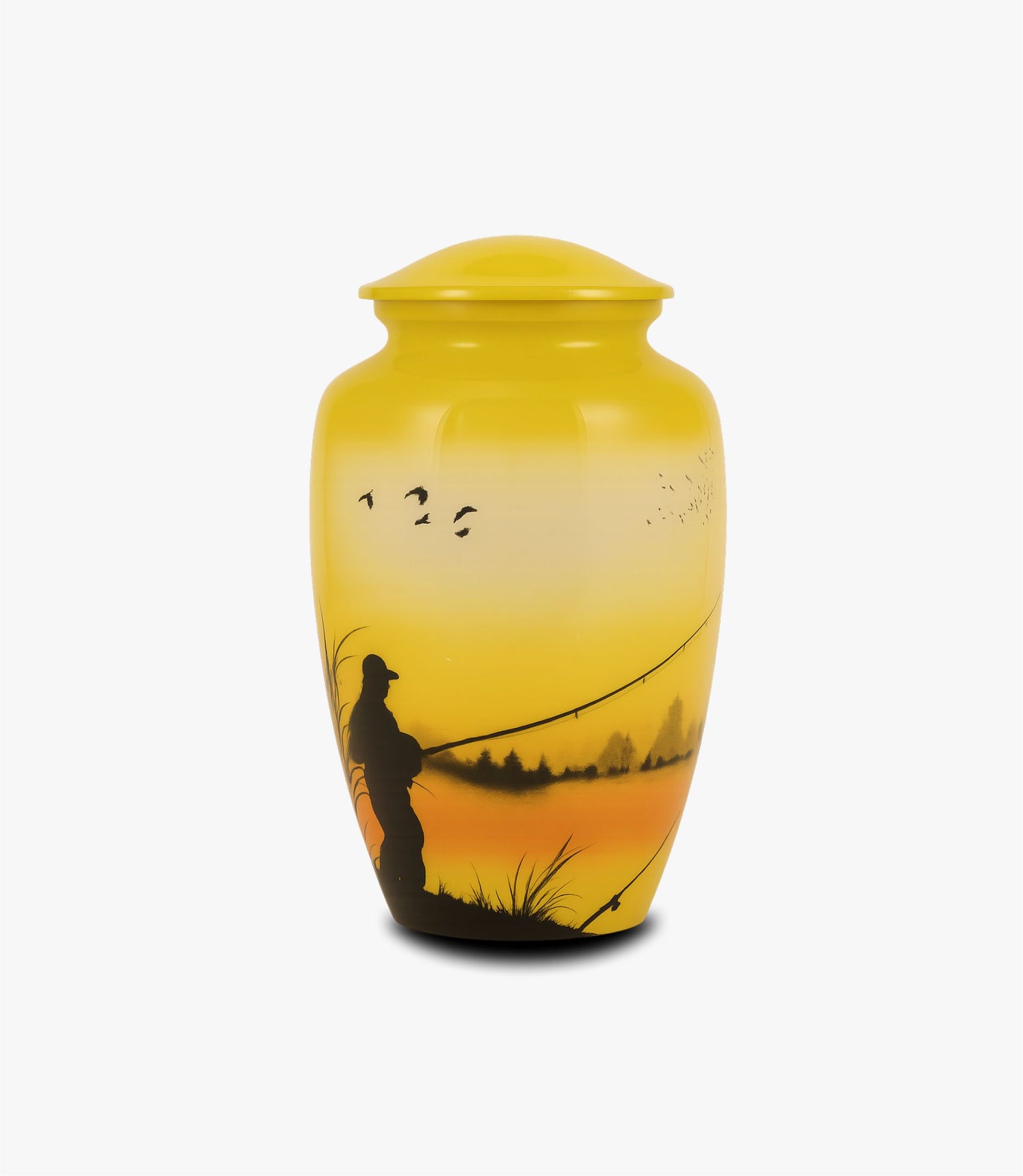 Aluminium Cremation Urn – Sunrise Fishing Silhouette