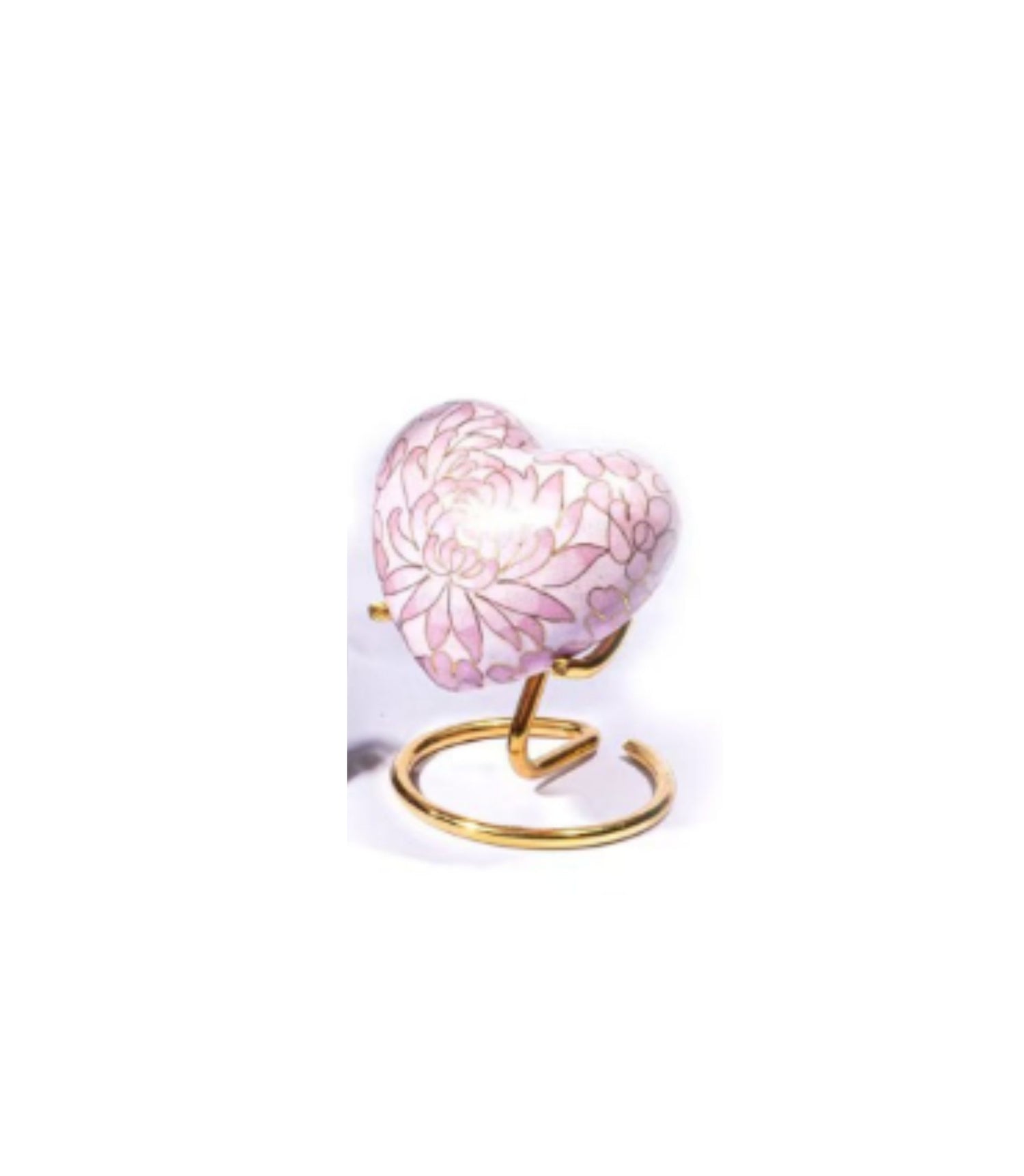 Pink Cloisonné Cremation Urn with Floral Pattern – Full-Size, Keepsake, and Heart