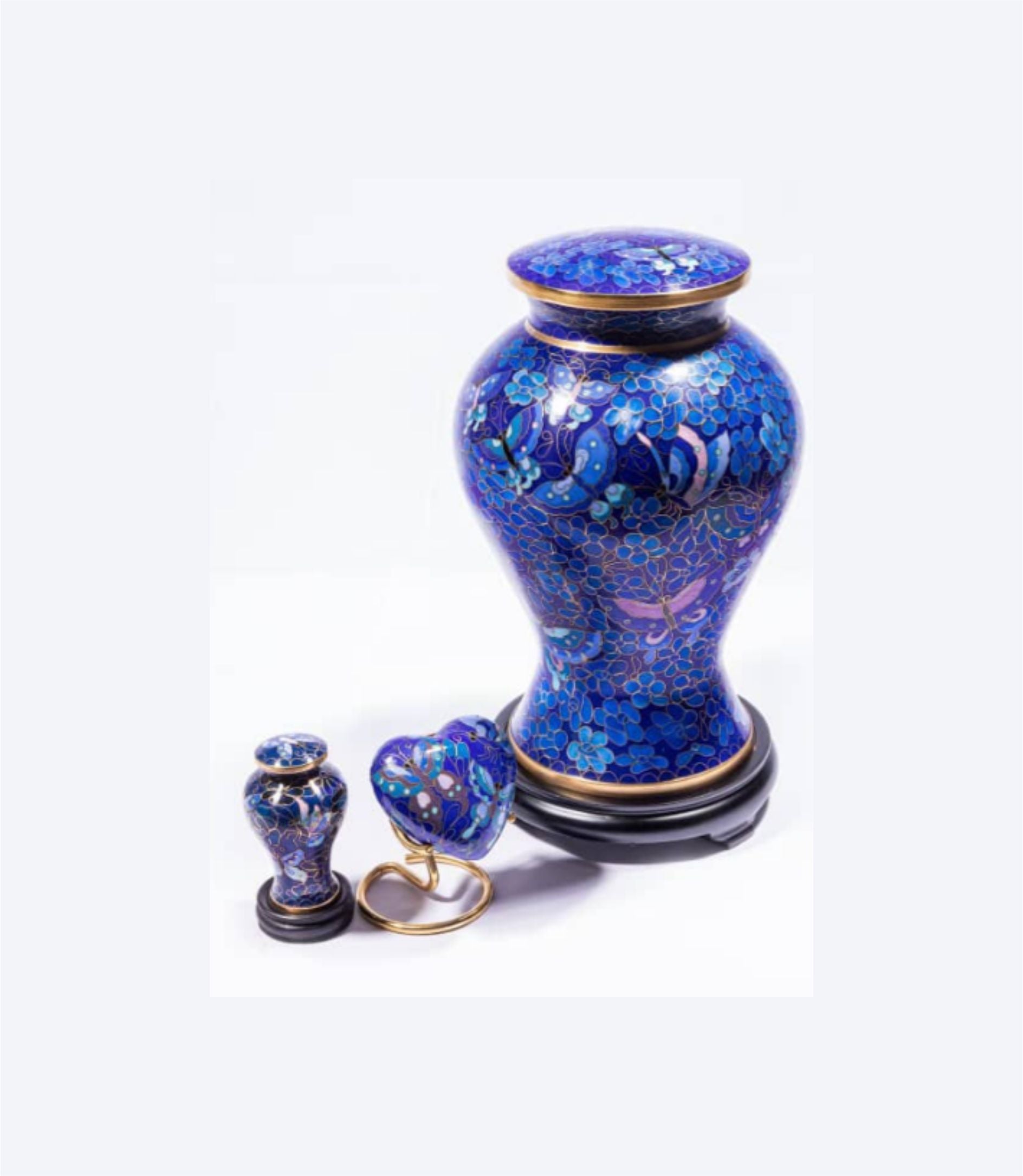 Blue Cloisonné Cremation Urn with Dragonfly Design – Full-Size, Keepsake, and Heart