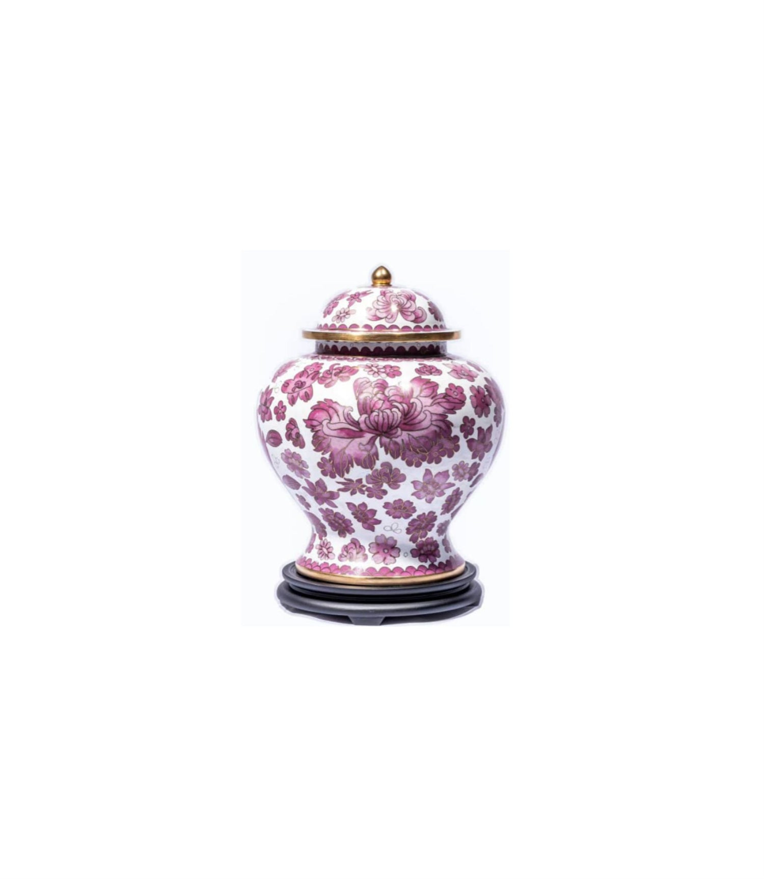 White and Rose Cloisonné Cremation Urn with Peony Flowers – Full-Size, Keepsake, and Heart