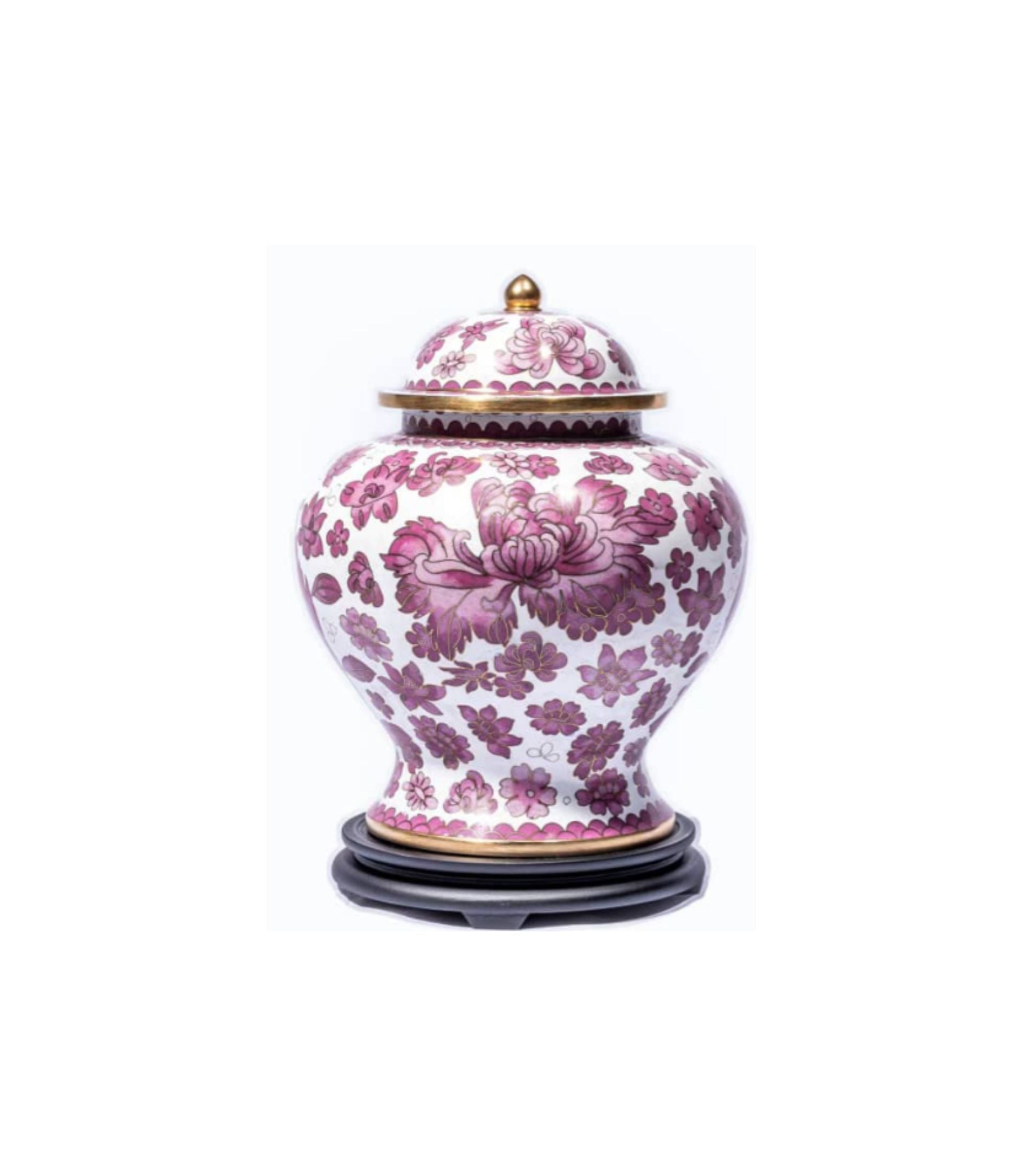 White and Rose Cloisonné Cremation Urn with Peony Flowers – Full-Size, Keepsake, and Heart