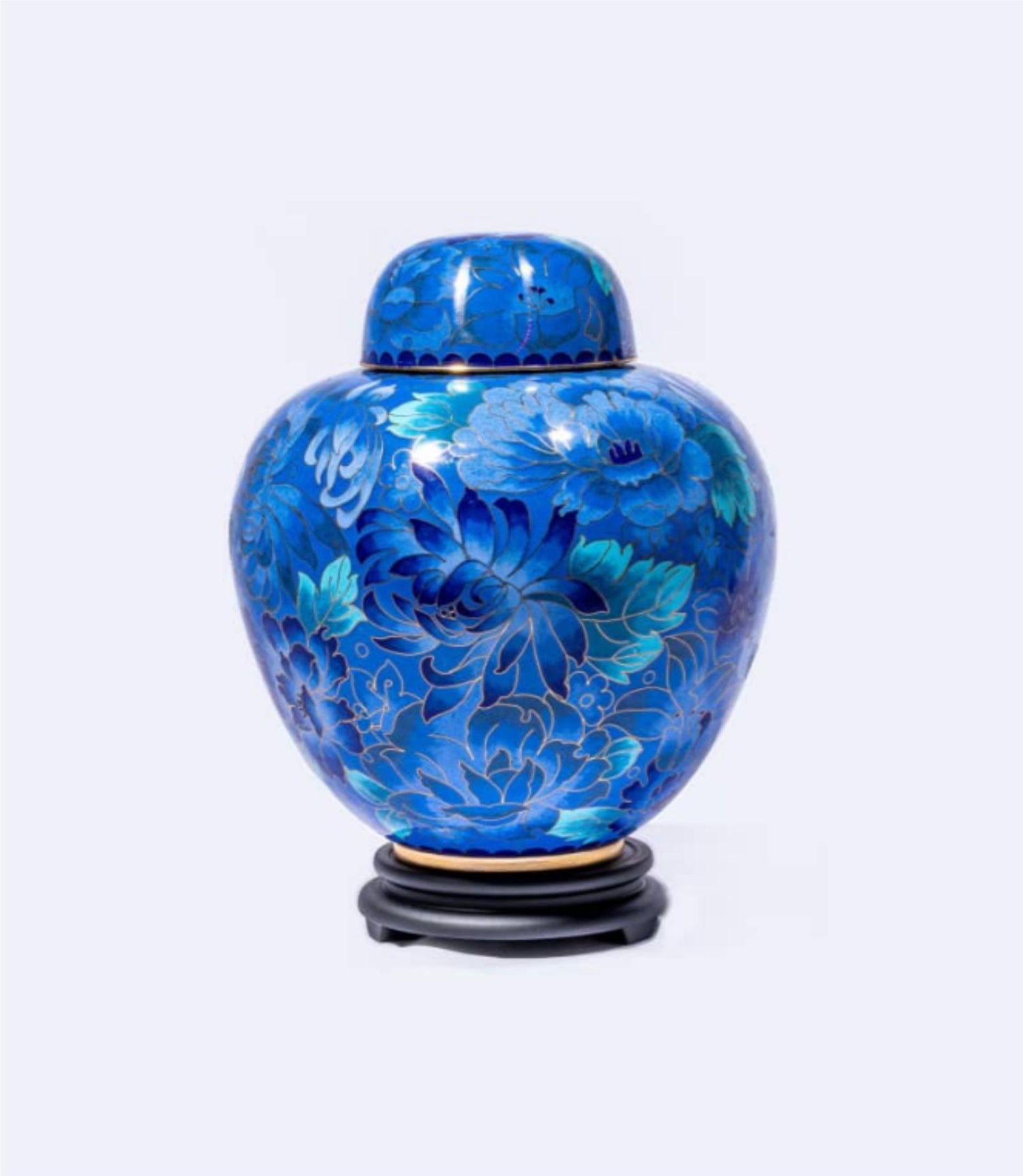 Blue Cloisonné Cremation Urn with Floral Engraving – Full-Size