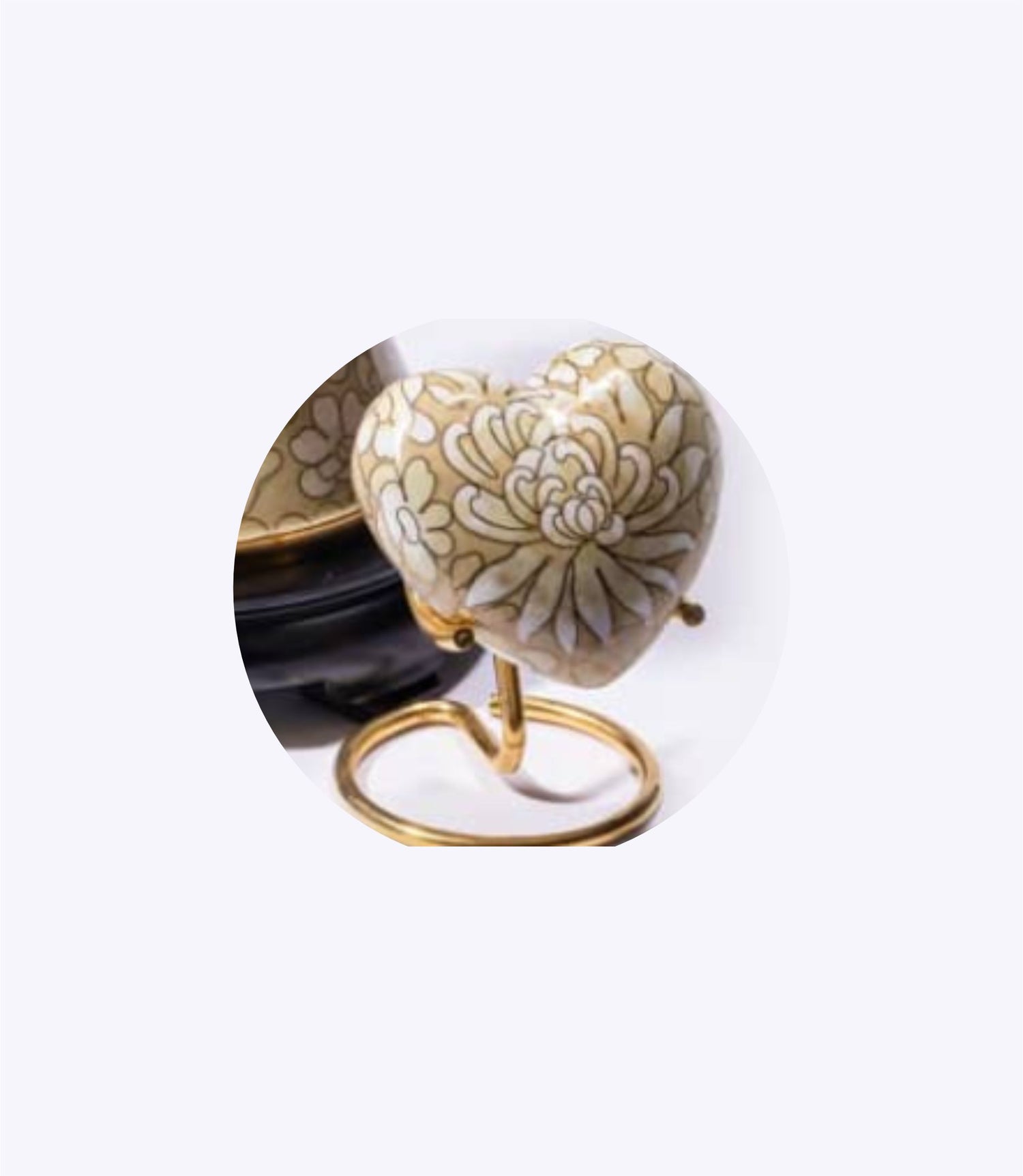 Cream and Gold Cloisonné Cremation Urn with Floral Design – Full-Size, Keepsake, and Heart